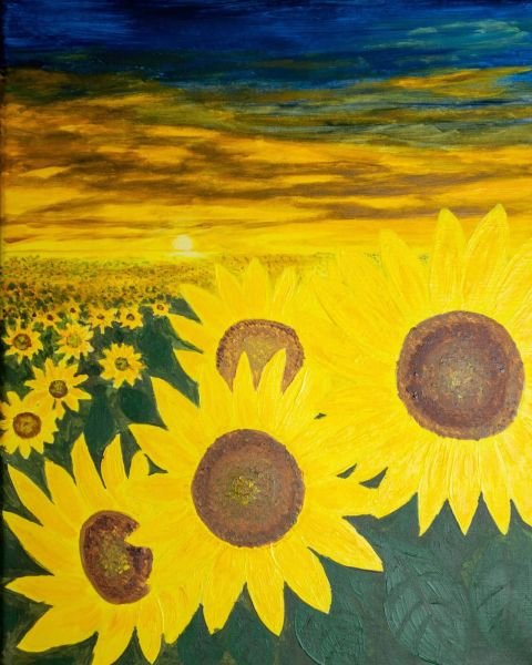Acrylic on canvas, 40x50cm // Sunflower Field at Sunrise